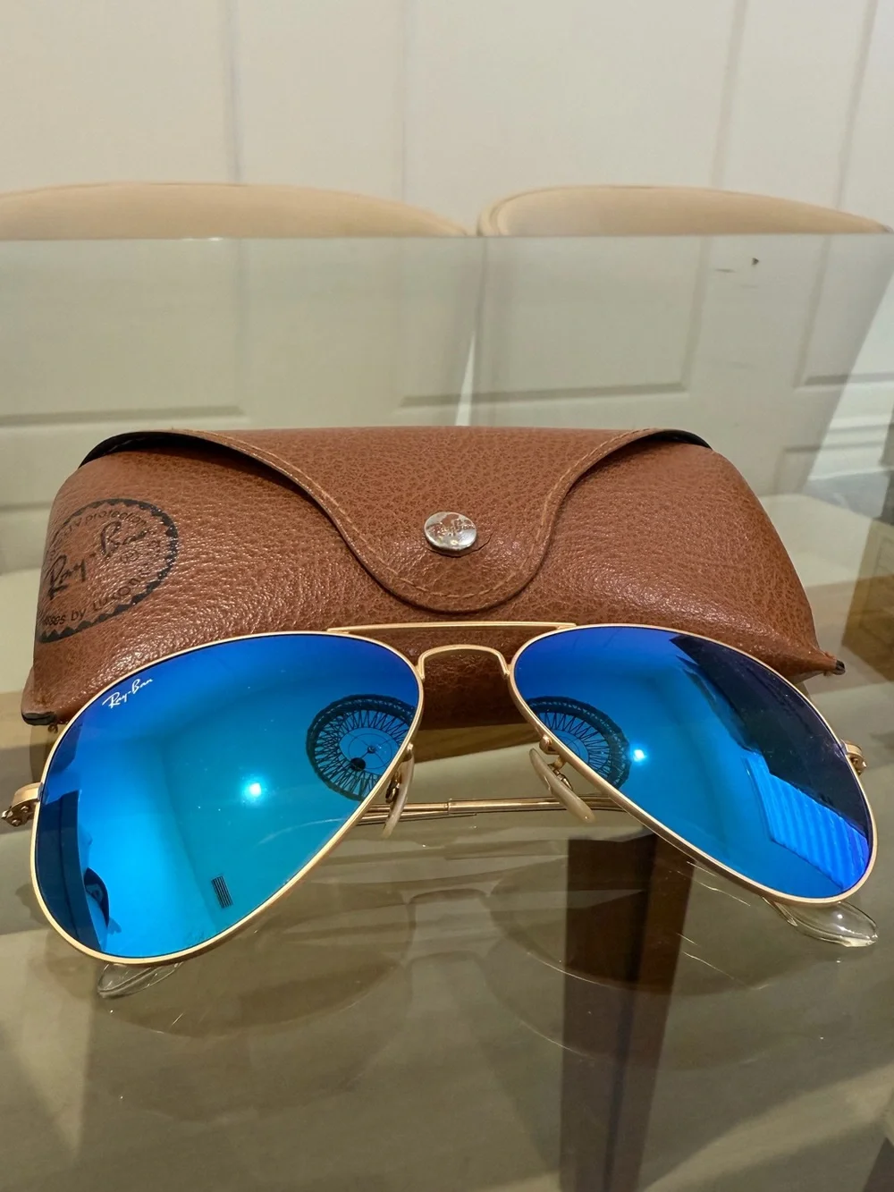 Ray-Ban Aviator Sunglasses - Blue Lenses, Gold Frame